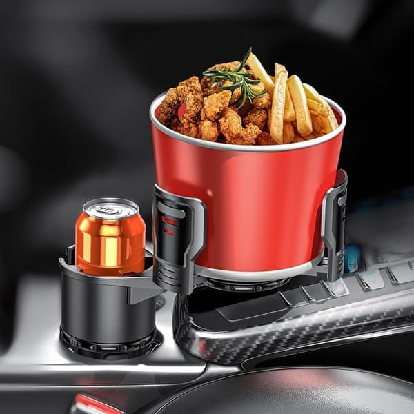 Upgraded Double Cup Holder Expander - 2-in-1 Locking 360° Rotatable Car Drink Holder with Adjustable Base for Large Bottles