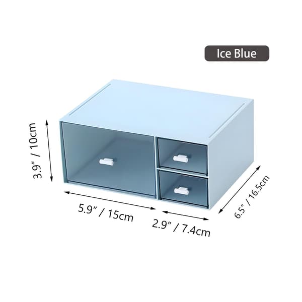 Blue Stackable Storage Drawers 3-Tier Set, Plastic Desk Organizer with 1 Deep Layer for Stationery, Makeup, and Office Supplies, Spac Bule