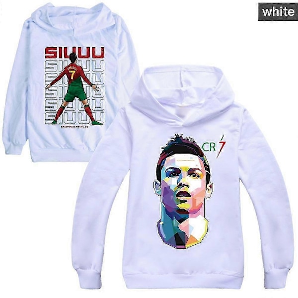 Cristiano Ronaldo Hoodie VM-tröja Nr 7 Julgåvor Fotbollsstjärna Hoodie Flickor Pojkar Huvtröja Pullover Toppar Barn Tonåringar - Perfekt White White 9-10years