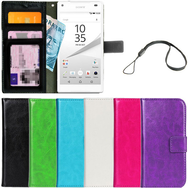 Plånboksfodral Sony Xperia Z5 Compact ID Ficka + Handlovsrem Röd Röd