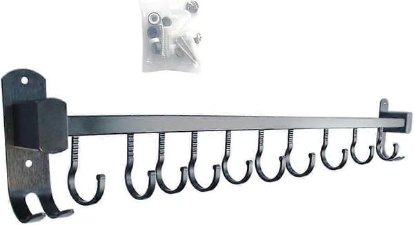 600 mm Kitchen Utensil Rack, Kitchen Rail Pan Hanger with 10 Sliding Hooks, Aluminum Bath Towel Holder