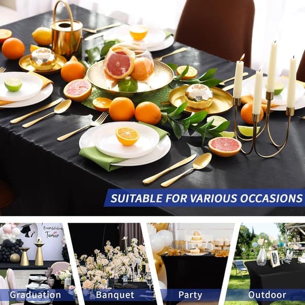 3-pack Black Tablecloth for 6FT Rectangular Tables Rectangular Tablecloths Stretch Spandex Fitted Table Covers 6FT for Parties Trade Shows Banquet