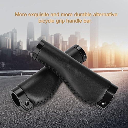 Leather Handle Locking PU Handlebar Grips Handle End Holding Locking Grips for Mountain Bike (Black)