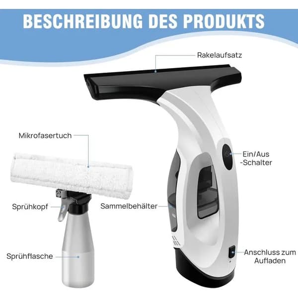Vindusvisker - vindusvasker - vindusskrape - vindusvasker - trådløs vindusvasker - vanntank, sprayer med
