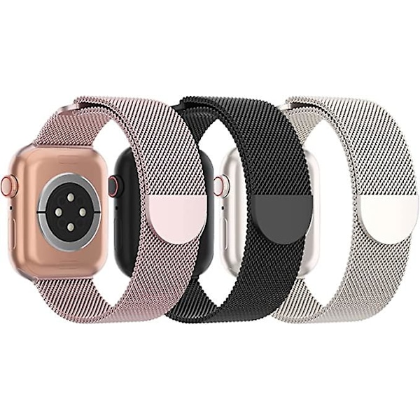 3-pack nätverksmetallband kompatibla med Apple Watch-band 38 mm 40 mm 41 mm 42 mm 44 mm 45 mm 49 mm, magnetisk ögla i rostfritt stål AA004 38mm AA004 38mm 40mm 41mm