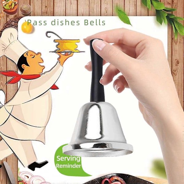Handklocka i rostfritt stål, uppmärksamhetsklocka i metall för skola, högljudd handklocka, handhållen klocka (silver) [fw]