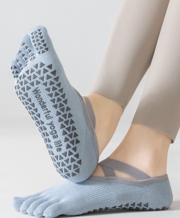 Yogastrumper med delt tå til kvinder, 5-pak (sort + hvid + grå + lilla + blå), one size, bløde og skridsikre.