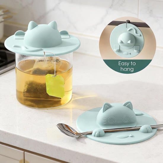 Tea Strainer Holder for Mugs - Silicone Tea Strainer Holder - Silicone Mug Lid - Tea Strainer Accessory - Universal Lightweight Reusable Cat Shaped Mug Lid