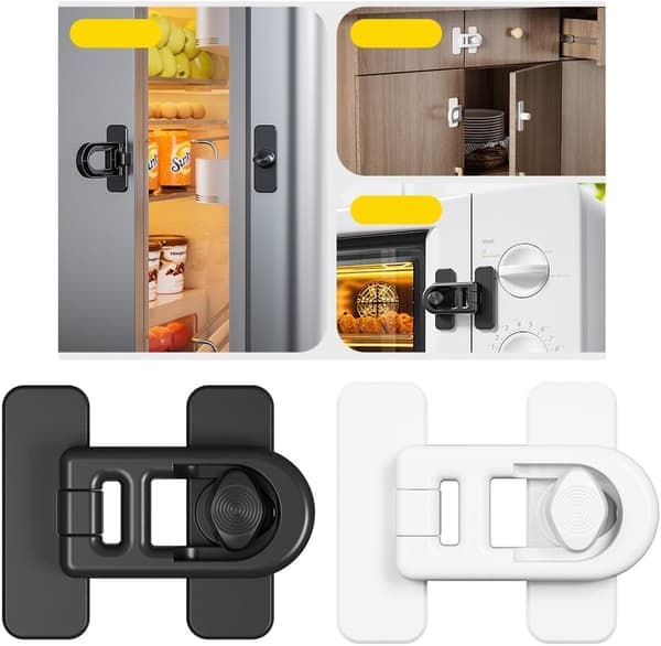 2-pack Child Safety Locks with Rotary Switch - Adhesive Locks without Drilling for Refrigerator, Oven, Cabinets, Pet-Proof & Easy Installation