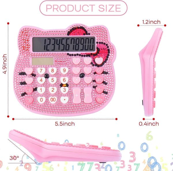 Women's Calculator 12-Digit Desktop Calculator with Large LCD Display and Sensitive Buttons Solar and Battery Powered Dual Power Pink