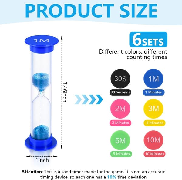 Sandpot timer, 6 farvede timeglas 30 sekunder / 1 minut / 2 minutter / 3 minutter / 5 minutter / 10 minutter sandklokke, sandglas