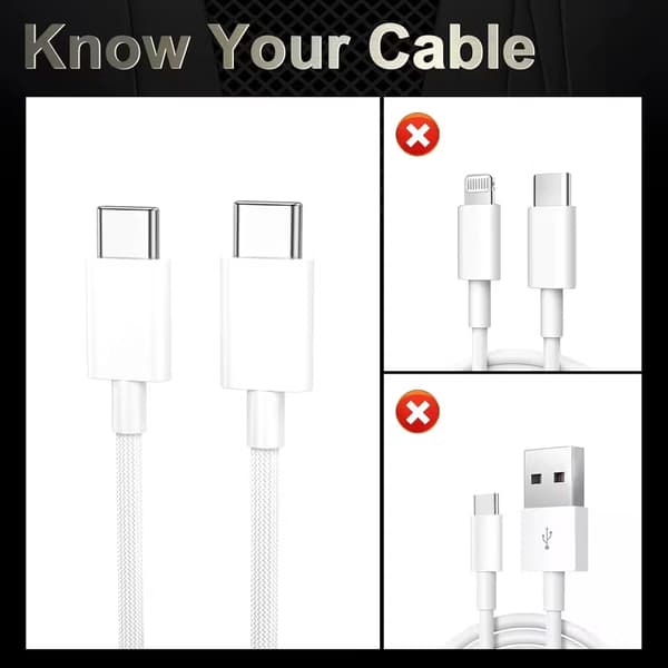 USB-C-kabel 2m – USB C til USB C-kabel nylonflettet for iPhone 17/16/15, iPad, MacBook, Samsung
