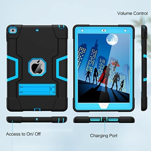 Cantis- case för ipad 9:e generationen/iPad 8:e generationen/iPad 7:e generationen, tunt, kraftigt stötsäkert, robust case med inbyggt A1-black+blue