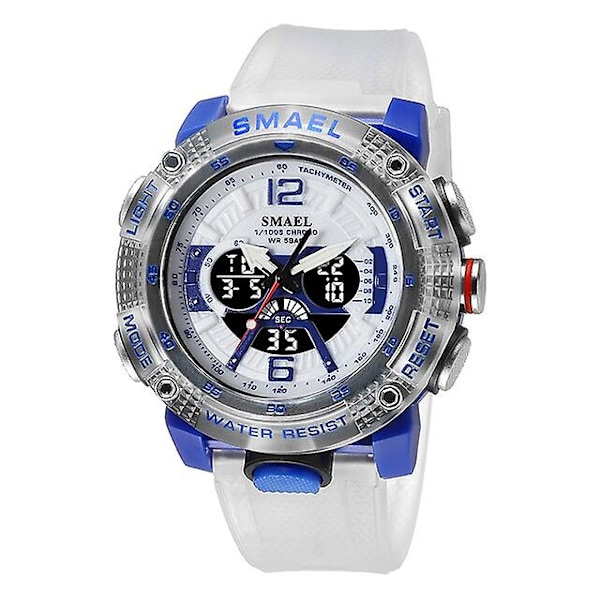 2023 Nya Sportklockor Herr Smael Vattentät Analog Digital Quartz Armbandsur Man Mode Stoppur Alarm Clock 8058 Man Watch White Blue White Blue