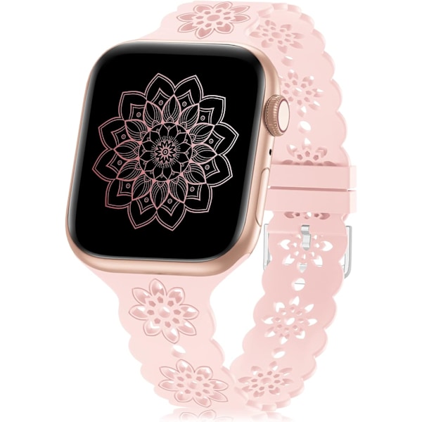Blommigt silikonband kompatibelt med Apple Watch-band 38 mm Pink 38mm/40mm/41mm Pink 38mm/40mm/41mm