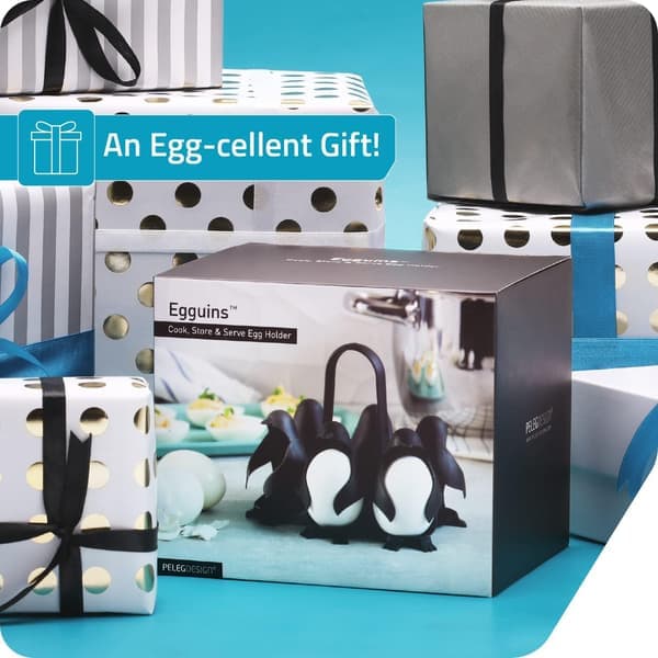 Egg Cooker for Hard and Soft Boiled Eggs – 3-in-1 Egg Holder for Cooking, Refrigerator, and Serving – A Unique Penguin Kitchen Gift for 6 Eggs