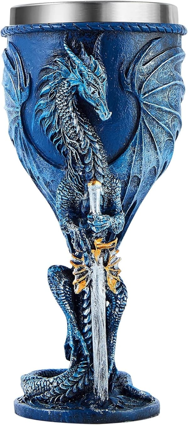 Blå Drage Bæger Rustfrit Stål Dungeons and Dragons Gave Bæger Vinglas 200 ml (Blå Sværd Drage) blå blue