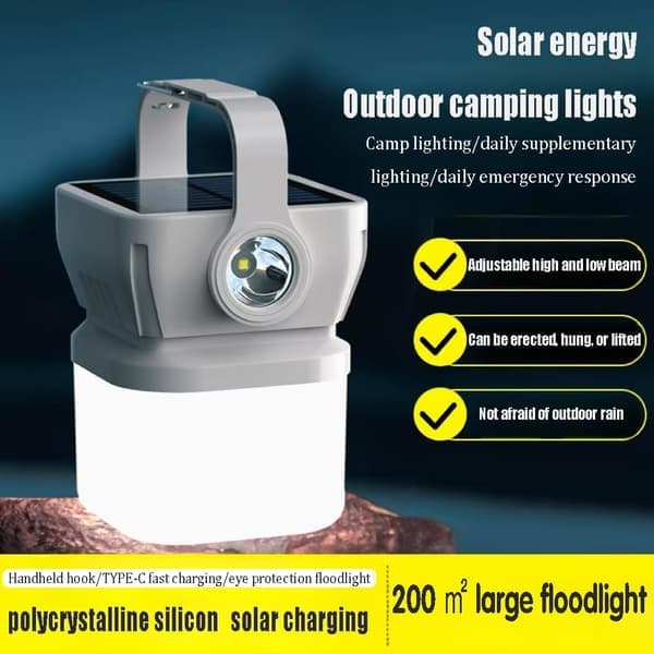 Solar Camping Lamp - 500m Range - 120m² Illumination - With Power Bank & LCD Screen - Waterproof (IPX5)
