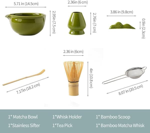 Matcha presentkit - 7 delar - Matcha startkit - Matcha vispar - Keramik - Bambu - Komplett Matcha set förpackning