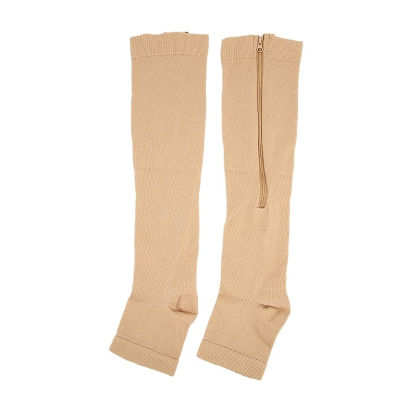 2 par nylon kompressionsstrumpor Dragkedja Design Främja blodcirkulationen Öppna tå kompressionsstrumpor för kvinnor Beige L-XL Beige L-XL
