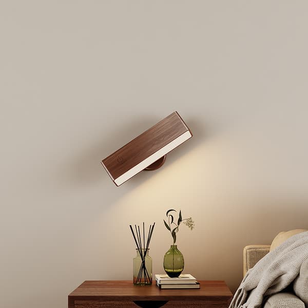 LED Solid Wood Wall Lamp, Wooden Bedside Lamp with Base and Detachable Lamp Head, 360° Flexible Light Source Adjustment, 4000K Neutral Light.