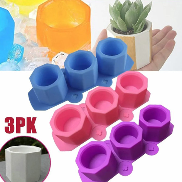 3 st silikonformar för att göra betongblomkrukor DIY suckulenta växter blå rosa lila