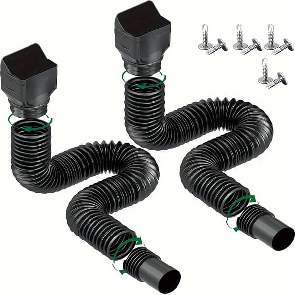 Binazon Plastic Downspout Extensions - Flexible Gutter Connector, 1-Pack, Extendable 21-62 Inches, Fits 4\" x 3\" Downspouts for Rainwater Black Black 1pc