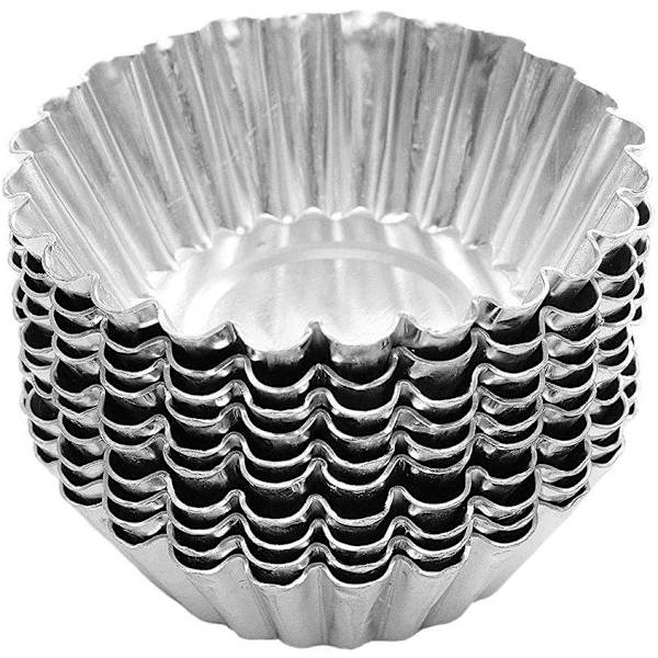 100 st Silver Tone Rostfritt Stål Ägg Tårtform Skål-Form Ägg Tårt Cupcake Kaka Cookie Form Pudding Form Bakverktyg