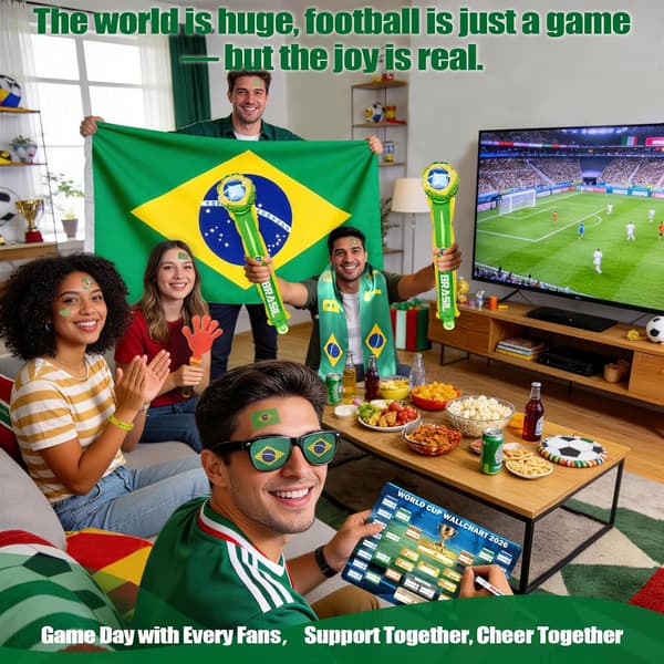 VM 2026 Fodbold Fan Support Kit 11 dele, VM Merchandise til Fans Tilbehør, Flag, Halstørklæde, Briller, Jubelpinde, Klapper & Kampprogram Plakat (Braz