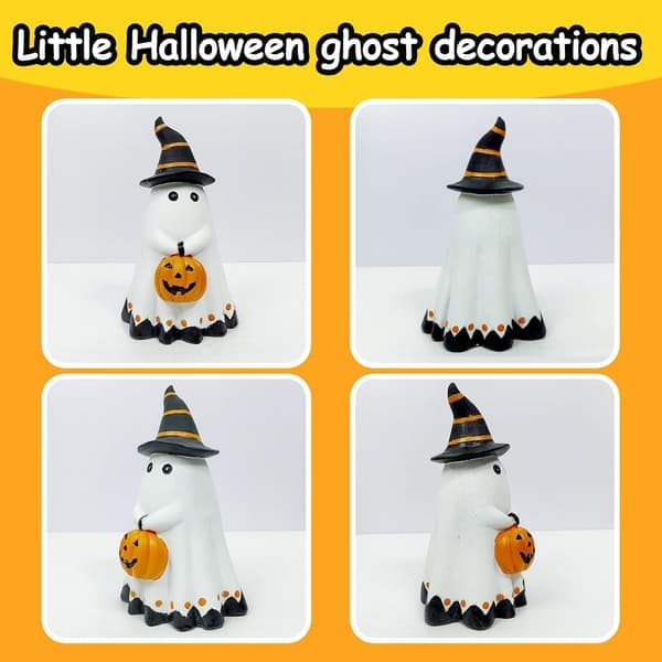 Halloween Decorations Ghost Statues Ceramic Ghost Decor Ghost Figurine Halloween Ghosts With Hats And Holding Pumpkin Statue
