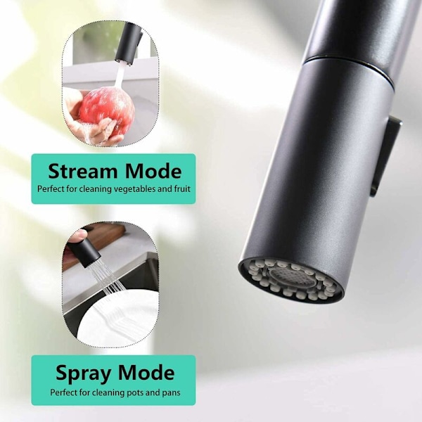 Köksblandare, köksblandare med utdragbar spray 360° svängbar enhandsblandare, köksblandare hög båge flexibel pip