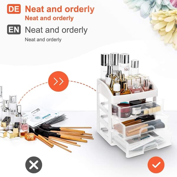 Makeup Organizer, Transparent Cosmetic Drawers, Space-Saving Desktop Storage Box for Makeup