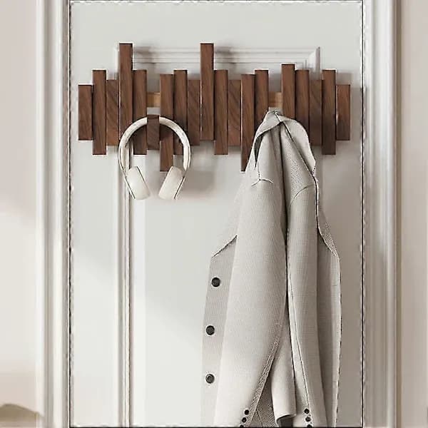Wooden Piano Coat Rack Wall Mounted Multifunctional Foldable Hanger Aesthetic Room Decor Black Walnut 6 Hooks