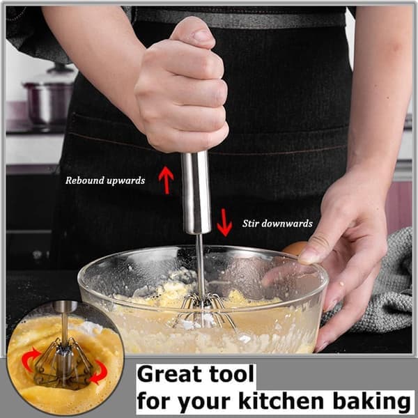 3-pack Semi-Automatic Whisk, Stainless Steel Egg Beater, Manual Kitchen Whisk, Push Whisk, Rotating Mixer, Egg Whisk, for Cooking, Mixing, Stirring