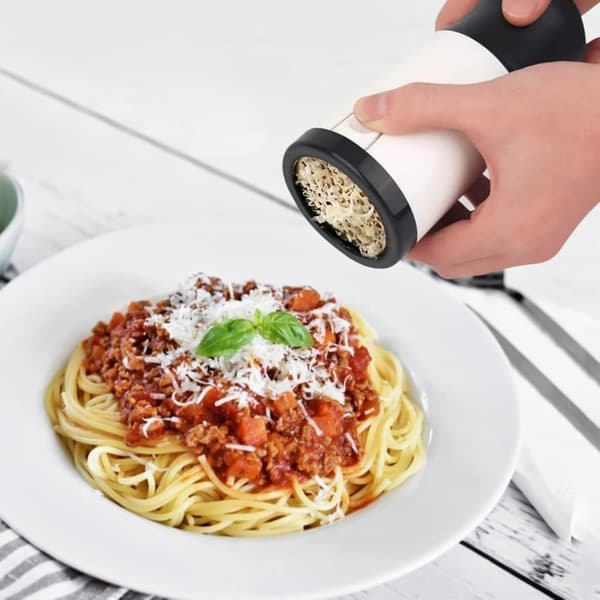 Rotary Cheese Grater with Non-Slip Handle and Removable Top.