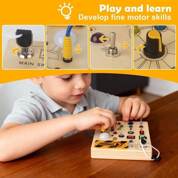 Montessori Aktivitetsbräda 1-4 År Leksak Trä LED Motor Sensorisk Aktivitetsbräda Barnpresent