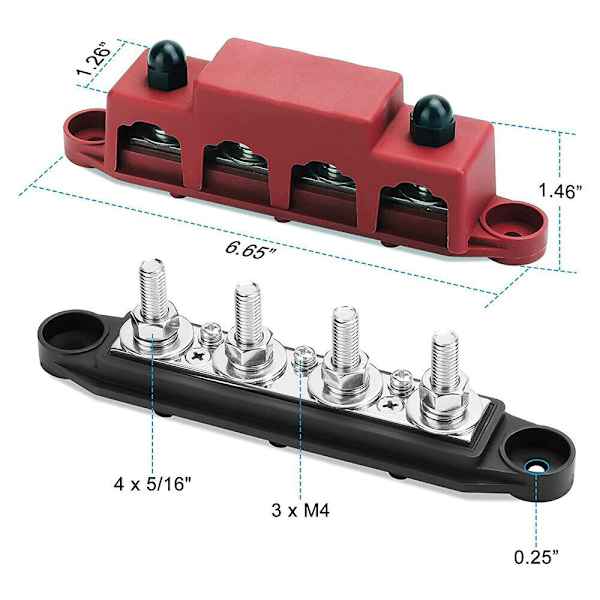 2x kopplingsskena positiv negativ batteriströmfördelningsblock med 4 x M8-terminaler