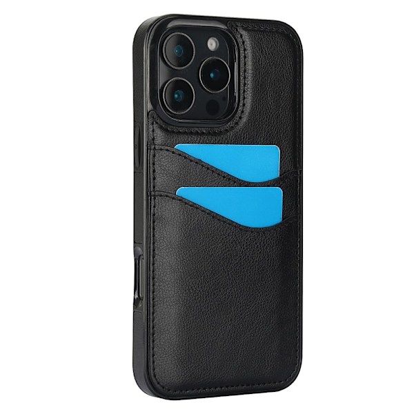iPhone 16 Pro Skal Med Kortfack Läder Svart