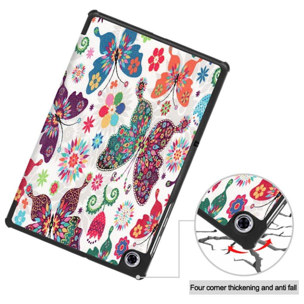 Lenovo Tab M10 FHD Plus läderfodral med trefaldigt mönster - Fjärilsblommor multifärg