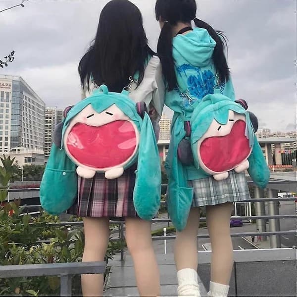 Söpö Hatsune Miku pehmoreppu läpinäkyvällä näytöllä