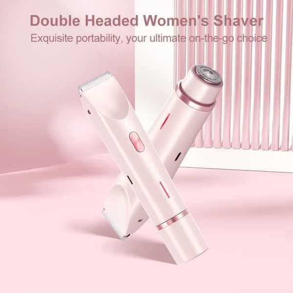 2-i-1 Bikini Trimmer Elektrisk Barbermaskin, Kun for Kvinner, Vanntett, Rosa, Dobbel Bladhode