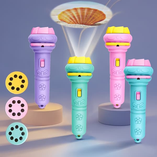 Mini Projector Flashlight with 3 Slides with 24 Different Patterns Including Animals, Dinosaurs, Vehicles, and Space, Perfect for Halloween Pu Purple 1 flashlight+3 projector card
