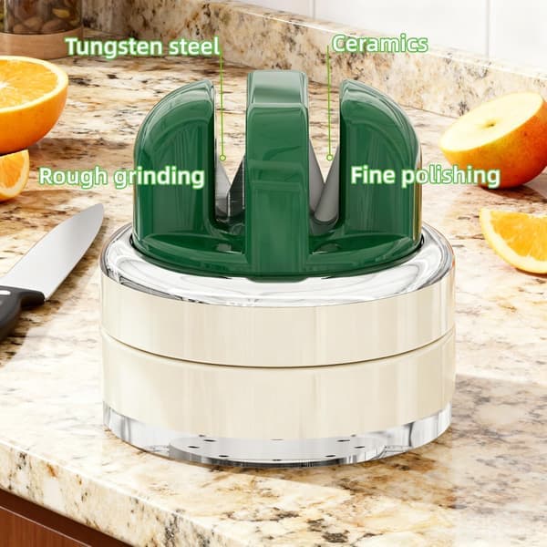 Kitchen Knife Sharpener with Suction Cup Base - Hands-Free Foldable Multi-Sharpener for Chef Knives, Meat Cleavers, Fruit Knives, and Scissors (Green)