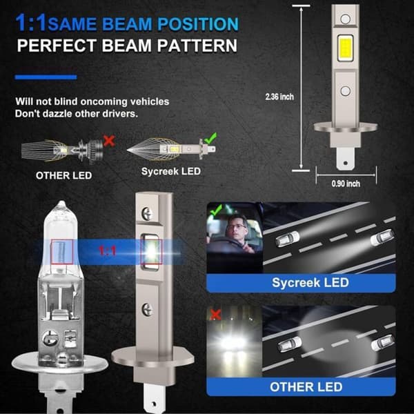 2pcs H1 LED Bulbs - 100W 22000LM 6000K Cool White - Powerful Car Lighting