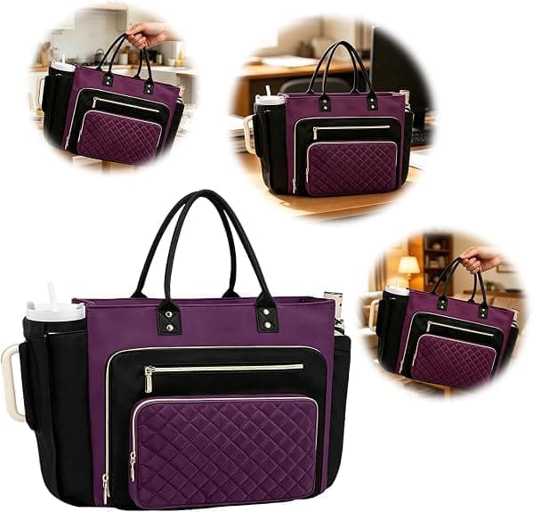 PU Leather Business Office Briefcase Large Capacity 18.9 Inch Computer Teacher Bag with Cup Holder