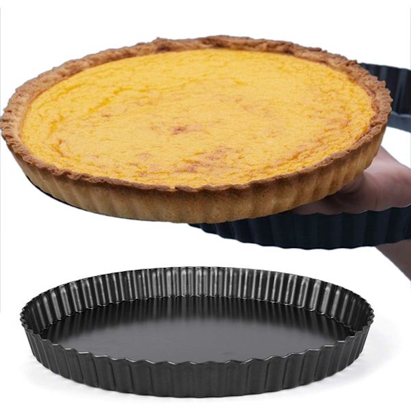 Tårtform, quicheform, läcker fruktkakform 28 cm, bakform med upphöjd bas, vågig kant, non-stick beläggning, skärbeständig, rund, plåt