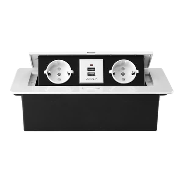 EU Hidden Socket in Countertop Desk Retractable Socket Table Socket Slow Pop Up with USB Charging Wall Socket Black Black