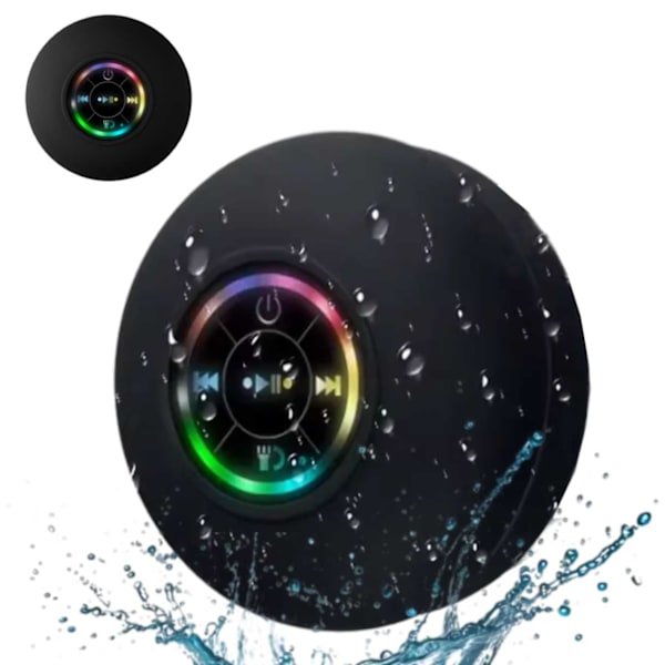Vattentät Duschhögtalare med RGB LED - Bluetooth Högtalare med Sugkopp Svart svart