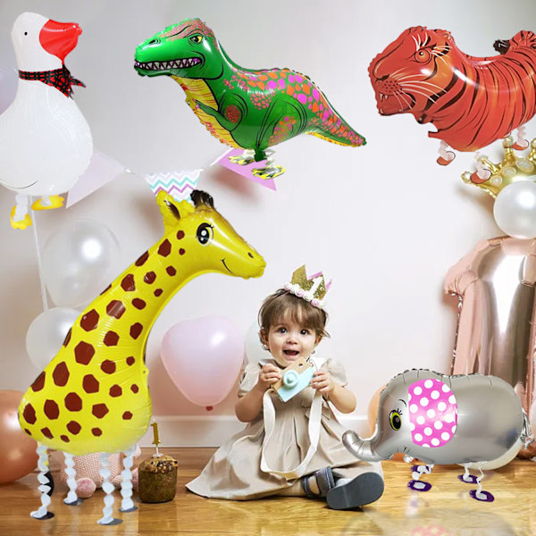 Gående ballongdjur, paket med 5 gå folieballonger, födelsedagsballonger djur, ballonger helium ballonger gåstol, för barnfödelsedagsfest