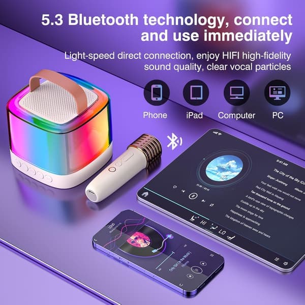 Mini Karaoke Machine with 2 Wireless Microphones Portable Bluetooth Speaker for Home Party Music Player